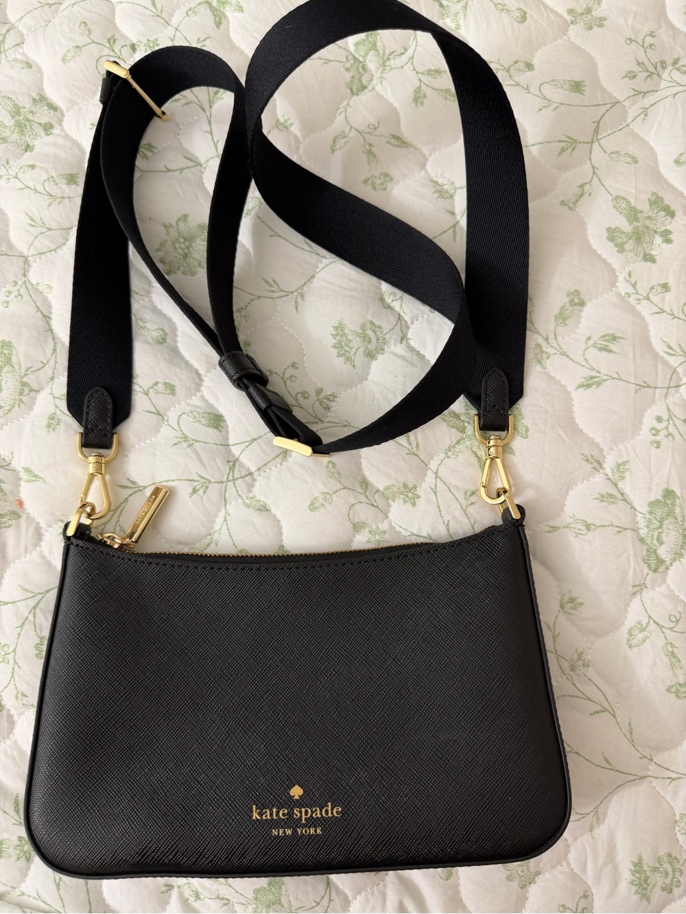 kate spade Black Saffiano Crossbody Bag with Wide Black Strap